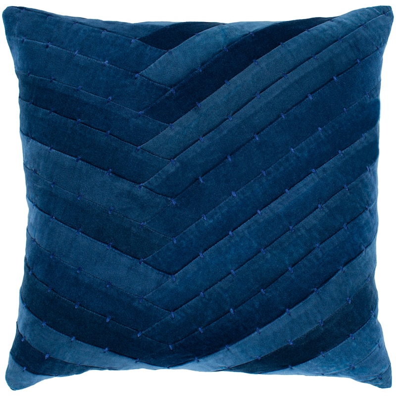 Evangeline Navy Stitched Velvet Feather Down Throw Pillow (20" x 20